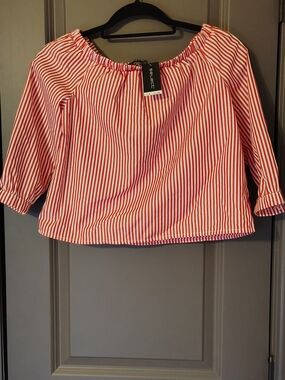 Select Women's Stripe Poplin Bardot Blouse XS